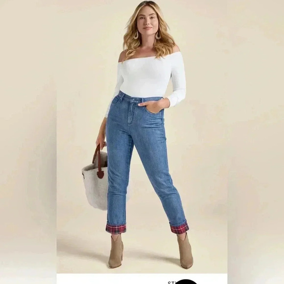 Plaid Cuffed Straight jeans - Picture 4 of 13